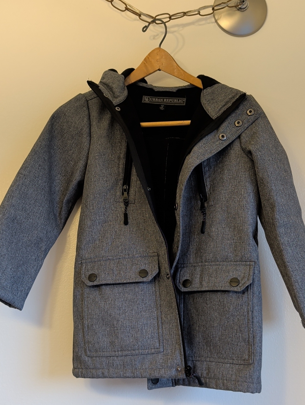 Urban Republic Gray Soft Hooded Kids Jacket with Front Flap Pockets